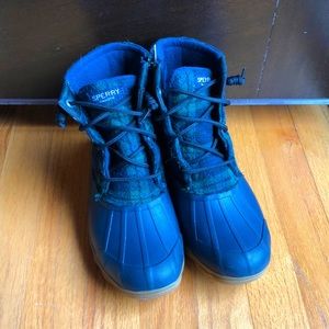 Sperry Navy and Green Plaid Winter Duck Boots